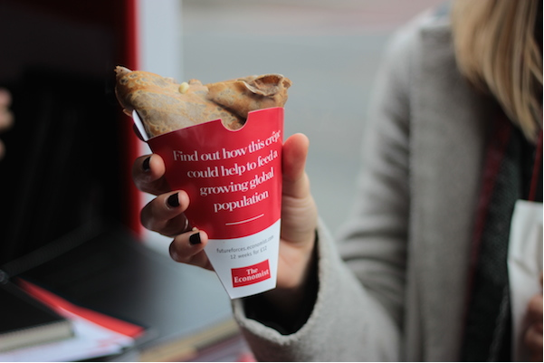 The Economist is offering potential subscribers free crepes made with crickets, grasshoppers and mealworms in a London-wide experiential campaign.