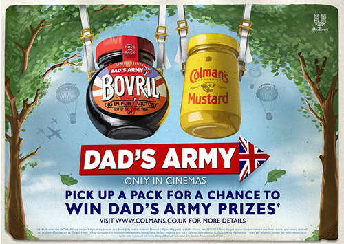 Bovril and Colman’s are partnering with Dad’s Army and an on-pack promotion offering the chance to win holidays, a Dad’s Army mug or a shovel-shaped spoon.