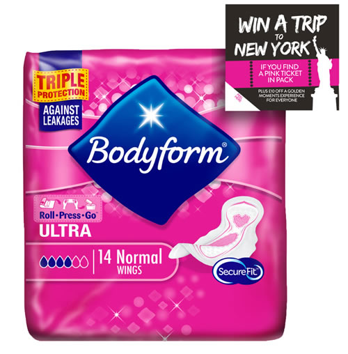 Bodyform, the SCA-owned feminine hygiene brand, is offering consumers the chance to win a trip to New York for two in an instant-win Pink Ticket promotion.
