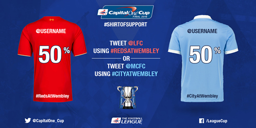 Liverpool and Manchester City fans can get digital personalised club shirts in return for them backing their team ahead of Sunday's Capital One Cup Final.