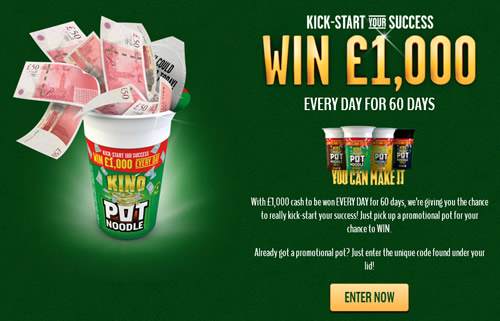 Pot Noodle has launched a new on pack promotion across its King Pot range. Consumers can enter a daily prize draw to win £1,000 to pursue their goals.