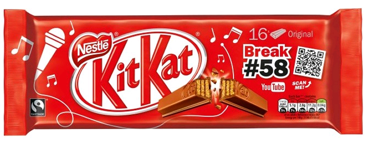 Nestlé’s KitKat teams up with YouTube for a major promotion; 74 different promotional packs feature digital codes which link to different Youtube clips.
