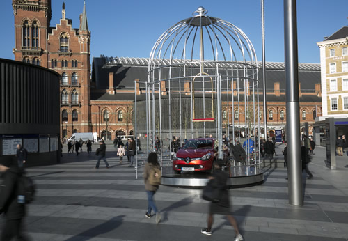 Renault celebrated the Renault Clio's 25th birthday with an experiential activation at Kings Cross St Pancras station featuring a car in a gilded birdcage.