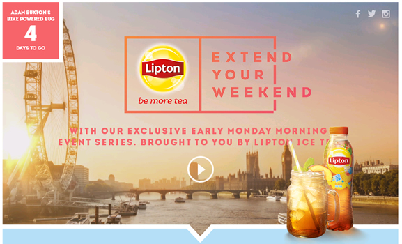 Lipton Ice Tea’s Extend Your Weekend Monday morning event campaign continues this Monday at London’s Truman Brewery with Adam Buxton’s Bike Powered BUG.