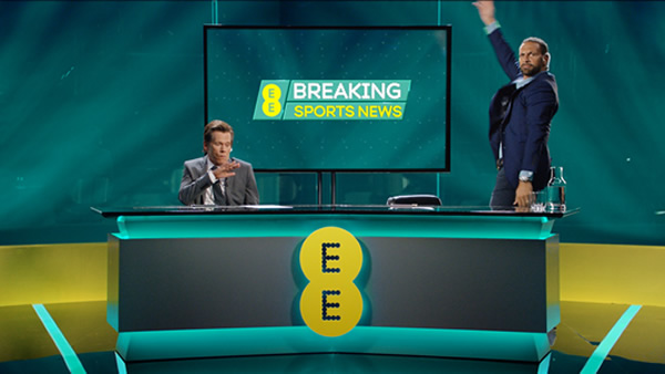 Kevin Bacon plus various football greats are promoting the fact that EE customers are being offered six months free access to BT Sport channels.