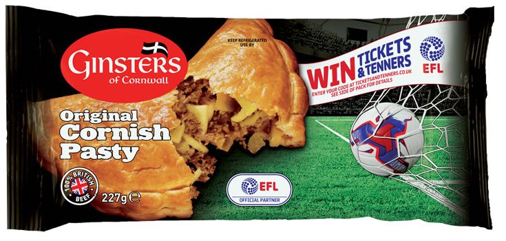 Food company Ginsters has signed a new three year deal with the English Football League, and is kicking off the relationship with an on-pack promotion offering consumers the chance to win £10, EFL match tickets, season tickets and VIP Match day experiences.