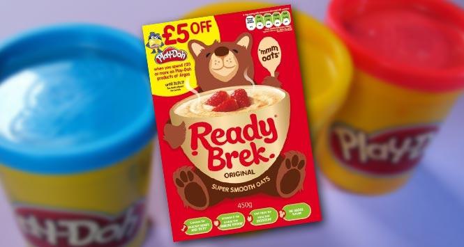 Ready Brek has teamed up with Play-Doh for a new on-pack promotion running until January 31st 2017.. where consumers can get £5 off Play-Doh when spending £20 or more on the children’s modeling clay or associated Play-Doh products such as the Play-Doh factory. The promotion will be appearing on the breakfast cereal’s Original variety 450g and 750g pack sizes.