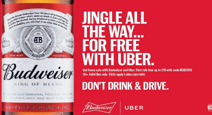 In its biggest ever UK responsible drinking campaign, Budweiser has launched a partnership with Uber to offer free rides to all its new users throughout December – helping people plan ahead for their Christmas journeys home.