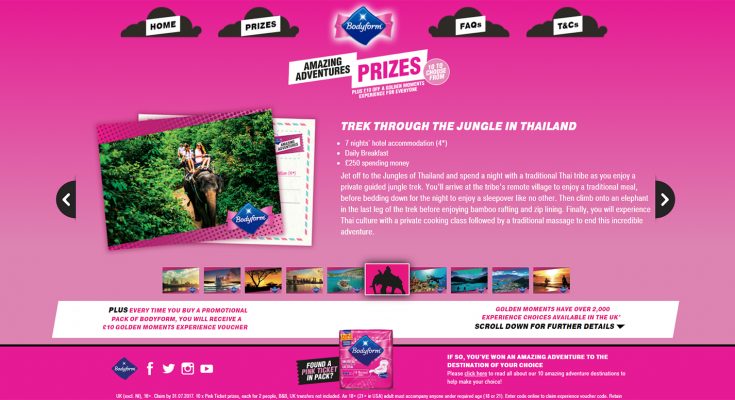 Bodyform, the SCA-owned feminine hygiene brand, is offering consumers the chance to win one of 10 trips to a range of destinations around the world for themselves and a friend in the 2017 version of its instant-win Pink Ticket promotion.