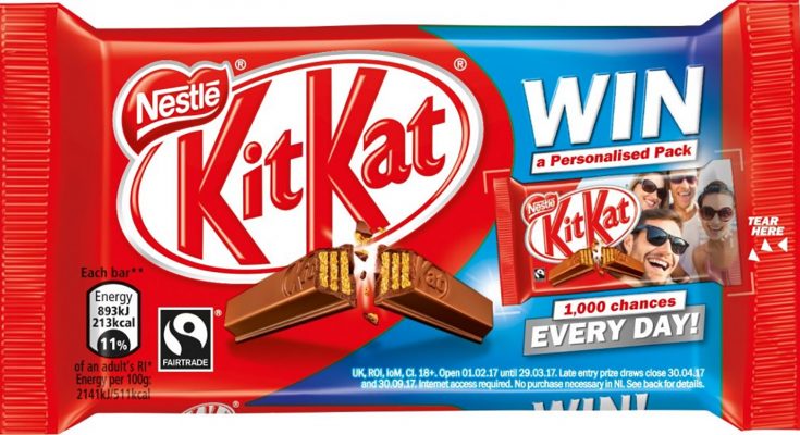 Nestlé Confectionery is offering consumers the chance to win KitKat packs with personalised messages and pictures. The promotion runs from February 1st until March 29th across KitKat 4 Finger and Chunky singles, multipacks and 2 Finger biscuit packs.