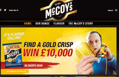 Ridged crisp brand McCoy’s is running ‘Win Gold’, an on-pack promotion offering five chances to win £10,000 by finding a golden crisp in a packet.