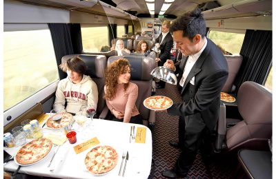 The UK’s best-selling thin and crispy frozen pizza brand, Dr. Oetker Ristorante, booked out the First Class carriage on First Great Western’s 15.36 service from London Paddington to Cheltenham Spa on Wednesday April 26 and created a Silver Service pizzeria experience for 32 lucky travellers.