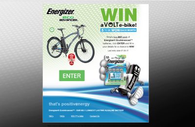 Energizer has partnered with Volt electric bikes for a new promotion for its Energizer EcoAdvanced batteries, offering the chance to win one of 15 Volt cycles worth £1,500 each.