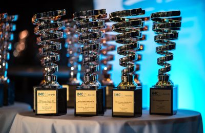 IMC European Awards 2016 trophies waiting to be handed out.