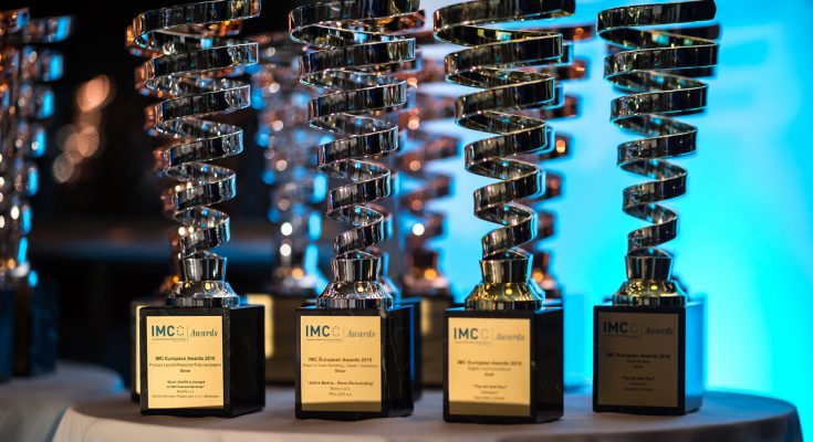 IMC European Awards 2016 trophies waiting to be handed out.