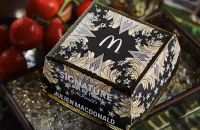 McDonalds UK has partnered with fashion industry icon, Julien Macdonald OBE, to unveil his interpretation of a deluxe burger box for McDonald’s Signature Collection, its range of gourmet burgers.