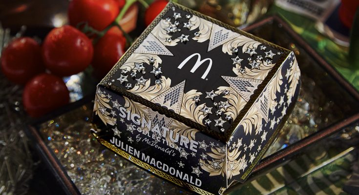 McDonalds UK has partnered with fashion industry icon, Julien Macdonald OBE, to unveil his interpretation of a deluxe burger box for McDonald’s Signature Collection, its range of gourmet burgers.