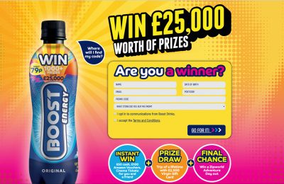 Energy drinks brand Boost Drinks has launched a new on-pack campaign, Release the Boost, which offers consumers the chance to win a range of prizes. The competition includes three stages; an instant win offering a mix of cash, cinema vouchers and amazon vouchers, a prize draw of a £2,500 Virgin Gift Card and a final chance draw of a Zip-line experience in Snowdonia with a Go-Pro to give the winners life-long memories.