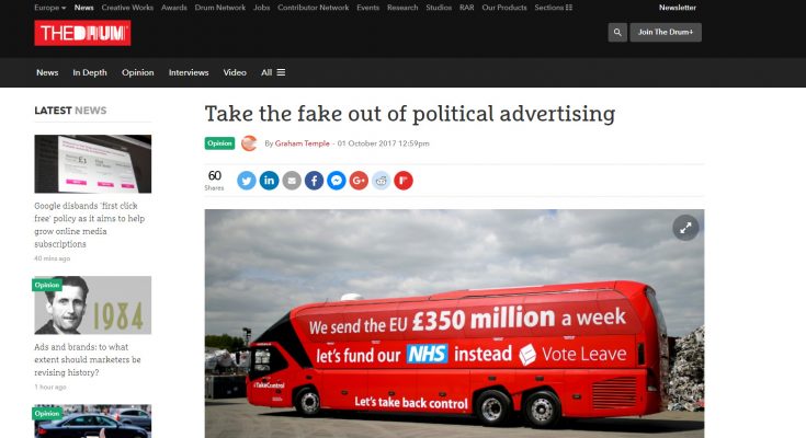 The Drum has published a comment piece on political advertising written by Graham Temple, former Chairman of the Institute of Promotional Marketing.