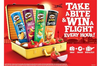 Kelloggs-owned savoury snack brand Pringles is running a promotion offering consumers the chance to win £300 in free flights to European destinations every hour, by posting pictures of themselves taking a bite of a Pringles chip to social media.