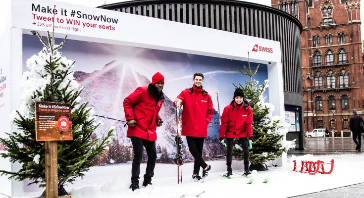 Specialist ski airline Swiss International Air Lines (SWISS) ran a one-day experiential campaign at King’s Cross station last week, bringing a powder day to London and encouraging commuters to dig out their salopettes and book flights to the Alps.