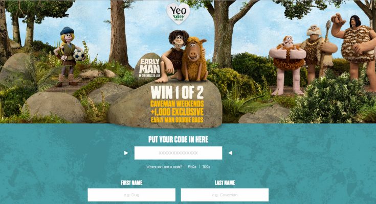 Dairy company Yeo Valley is running an on-pack promotion linked to the new Aardman film, Early Man, offering consumers the chance to win one of two Caveman breaks or one of 1,000 Early Man goodie bags.