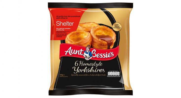 Frozen food brand Aunt Bessie’s will be donating all profits from the sale of its Homestyle Yorkshires to homeless charity Shelter again this year, to mark National Yorkshire Pudding Day (February 4th, 2018).