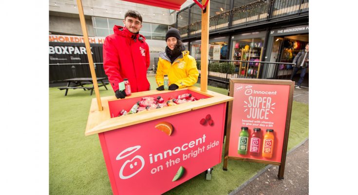 A new campaign to support the launch of Super Juice, innocent’s most ‘nutritionally dense’ juice, is giving Londoners the chance to try the three recipes (Apple, Pear and Cucumber, Raspberry and Cherry, and Orange and Blood Orange) while out and about in the UK capital.