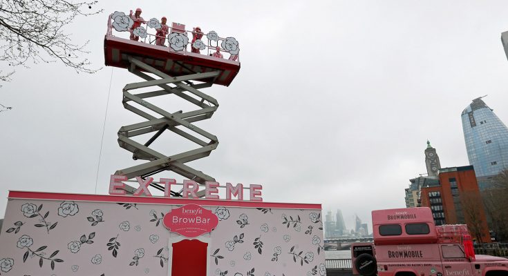 Benefit Cosmetics ran an activation at London’s Southbank Centre earlier this week featuring an Extreme Brow Bar – a cosmetics counter experience on a scissor lift truck which gave consumers the chance of a complementary brow wax, style and pamper brow 65 feet up in the air, with views over the River Thames and London skyline.