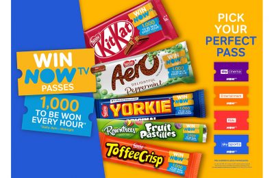 Nestlé UK and Ireland has partnered with online streaming service NOW TV to launch a brand new on-pack promotion which will feature on some of its favourite confectionery brands including KitKat, Aero, Yorkie, Toffee Crisp and Rowntree’s Fruit Pastilles.