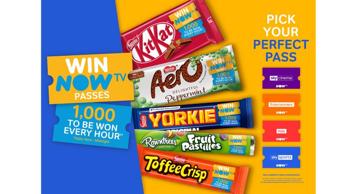 Nestlé UK and Ireland has partnered with online streaming service NOW TV to launch a brand new on-pack promotion which will feature on some of its favourite confectionery brands including KitKat, Aero, Yorkie, Toffee Crisp and Rowntree’s Fruit Pastilles.