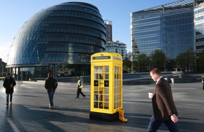 The RNLI is promoting its Mayday fundraising campaign, which runs throughout May, by turning UK icons, including a classic Post Office phone box, yellow, the colour of the emergency kit its volunteer lifesavers wear.