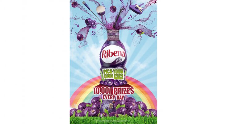 Ribena has launched a major summer on pack promotion, 'Pick Your Own Gig', offering customers in the UK and Republic of Ireland an opportunity to win tickets to a Ticketmaster event of their choice – with runner-up prizes of free music downloads and free bottles of Ribena.