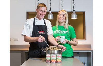 Laura Foreman Fundraising Manager for Macmillan joins Baxters Chef and Group Innovation Manager Darren Sivewright to serve up funds for Macmillan